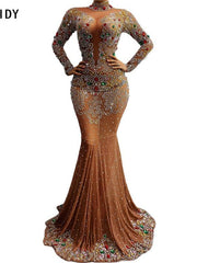 Load image into Gallery viewer, Multi-color Flashing Rhinestones Transparent Long Dress (one size) - vendach
