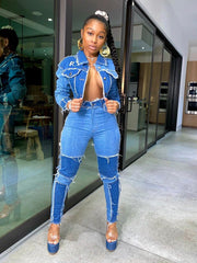 Load image into Gallery viewer, Frayed Jacket &amp; Denim Jeans
