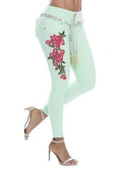 Load image into Gallery viewer, High Waist Skinny Stretch Embroidered Jeans
