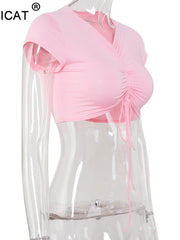 Load image into Gallery viewer, Front Drawstring Crop-Top
