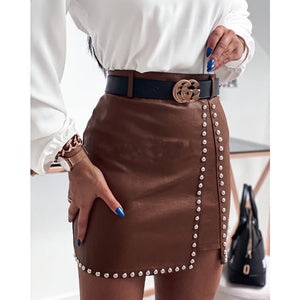 Rivets Faux Leather Skirt