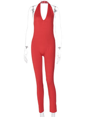 Load image into Gallery viewer, Simenual Solid Bodycon Halter Women Long Jumpsuits Skinny Backless Sleeveless Workout Overalls Sportswear Fashion Basic Jumpsuit
