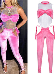 Load image into Gallery viewer, Mixed Style Mesh Bodysuit &amp; Pants Set
