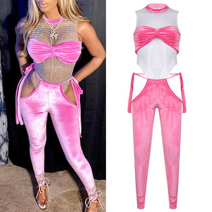 Mixed Style Mesh Bodysuit & Pants Set