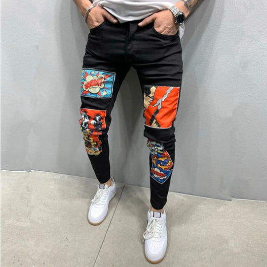 Patchwork Comic Print Jeans