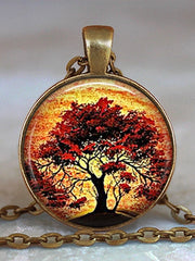 Load image into Gallery viewer, Tree Of Life Glass Cabochon Statement Necklace
