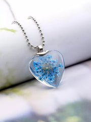 Load image into Gallery viewer,  Natural Handmade Dried Flower Heart Shape Glass Pendant &amp; Necklace 
