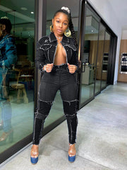 Load image into Gallery viewer, Frayed Jacket &amp; Denim Jeans
