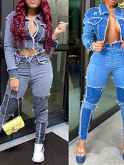 Load image into Gallery viewer, Frayed Denim Jeans
