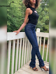 Load image into Gallery viewer, High Wait Stacked Denim Pants
