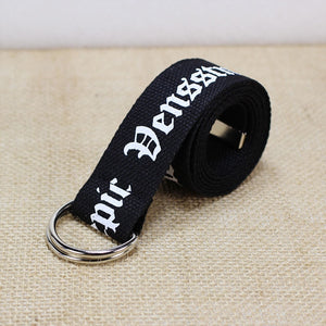  Unisex Canvas Belts Letters Printed D Ring Double Buckle 