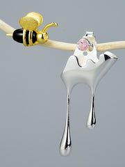 Load image into Gallery viewer,  Bee and Dripping Honey Asymmetric Sterling Silver Earrings Gold Plated
