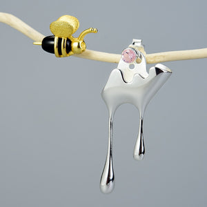  Bee and Dripping Honey Asymmetric Sterling Silver Earrings Gold Plated