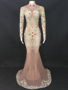 Multi-color Flashing Rhinestones Transparent Long Dress (one size) - vendach