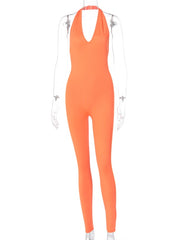 Load image into Gallery viewer, Simenual Solid Bodycon Halter Women Long Jumpsuits Skinny Backless Sleeveless Workout Overalls Sportswear Fashion Basic Jumpsuit
