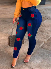 Load image into Gallery viewer, Floral Embroidery Jeans

