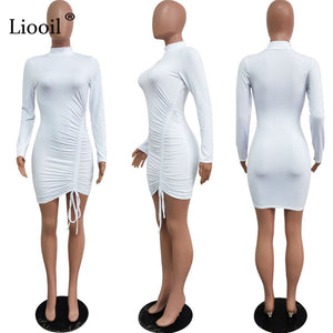 Ruched Bodycon Mini Dress Women 