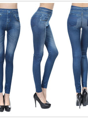 Load image into Gallery viewer, Slim Faux Denim Jeans Leggings W/ Pockets
