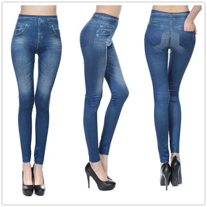 Slim Faux Denim Jeans Leggings W/ Pockets