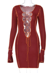 Load image into Gallery viewer, Lace Up Deep V Neck Bodycon Dress
