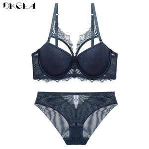 Bandage Sexy Bra And Panties Set Women Lingerie Embroidery Lace Brassiere 3/4 Cup Thick Cotton Underwear Set Push Up Bras White
