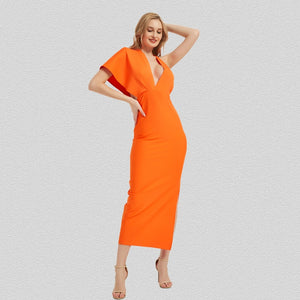 Asymmetric Sleeve Side Slit Dress