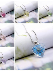 Load image into Gallery viewer,  Natural Handmade Dried Flower Heart Shape Glass Pendant &amp; Necklace 
