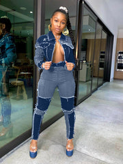 Load image into Gallery viewer, Frayed Jacket &amp; Denim Jeans
