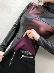 Load image into Gallery viewer, Long Sleeve  Shirts Turtleneck PU Leather  
