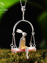 Load image into Gallery viewer, 925 Sterling Silver Natural Sea Shell Handmade Miss Rabbit Pendant 
