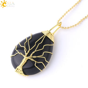 Tree of Life Natural Stone Pendant Necklace