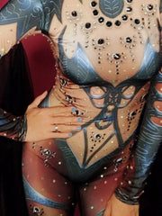 Load image into Gallery viewer, Halloween Lady Nightclub Role Playing Costume Novelty Printed Sparkly Crystal Jumpsuit Stretch Leotard Jumpsuits Cosplay Costume

