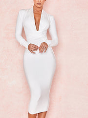 Load image into Gallery viewer, Deep V-Neck Long-Sleeve Dress
