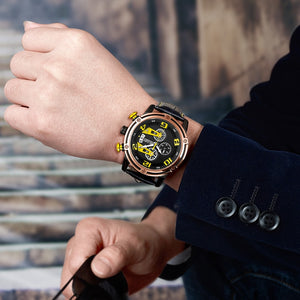 MEGIR Men's Genuine Leather Quartz Sports Watches Top Brand Luxury Military Stop Watch Waterproof Wrist Watch Relogio Masculino