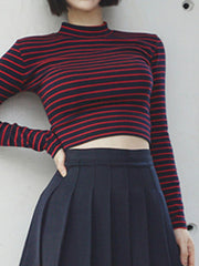 Load image into Gallery viewer, Classic Stripe Turtleneck Crop Top
