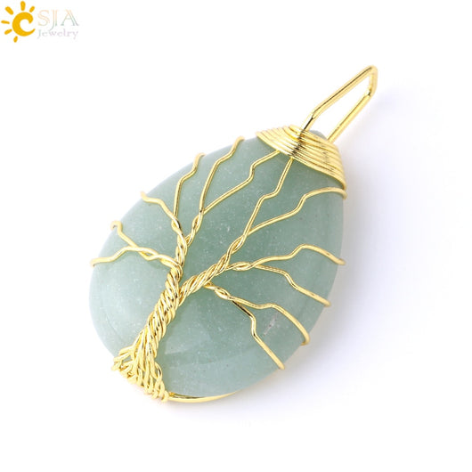 Tree of Life Natural Stone Pendant Necklace