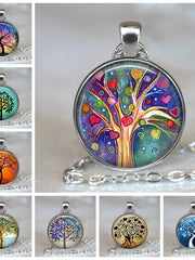 Load image into Gallery viewer, Tree Of Life Glass Cabochon Statement Necklace