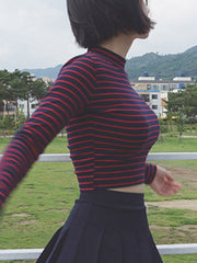 Load image into Gallery viewer, Classic Stripe Turtleneck Crop Top
