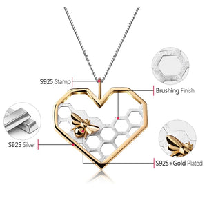 18K Gold Over 925 Silver Honeycomb & Bee Love Pendant