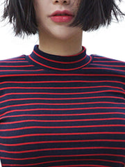 Load image into Gallery viewer, Classic Stripe Turtleneck Crop Top
