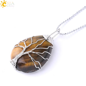 Tree of Life Natural Stone Pendant Necklace