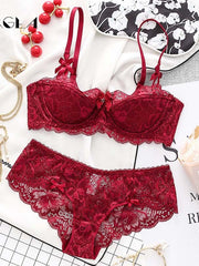 Load image into Gallery viewer, Fashion Sexy Bra Sets Plus Size C D Cup Thin Cotton Underwear Women Set Lace Comfortable Brassiere Gray Bras Embroidery Lingerie
