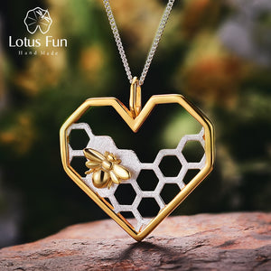 18K Gold Over 925 Silver Honeycomb & Bee Love Pendant