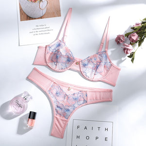 Floral Embroidered Lingerie Set