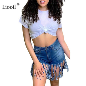 High Waist Tassel Jeans Shorts