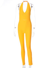 Load image into Gallery viewer, Simenual Solid Bodycon Halter Women Long Jumpsuits Skinny Backless Sleeveless Workout Overalls Sportswear Fashion Basic Jumpsuit
