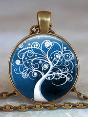 Load image into Gallery viewer, Tree Of Life Glass Cabochon Statement Necklace
