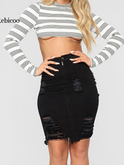 Load image into Gallery viewer, Ripped Denim Distressed Skirt
