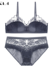 Load image into Gallery viewer,  Velvet Bra &amp; Panties Lace Lingerie Set
