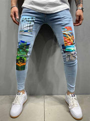 Load image into Gallery viewer, Patchwork Comic Print Jeans
